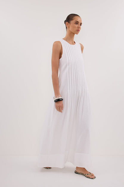 MILO WHITE LINEN BLEND MIDI DRESS