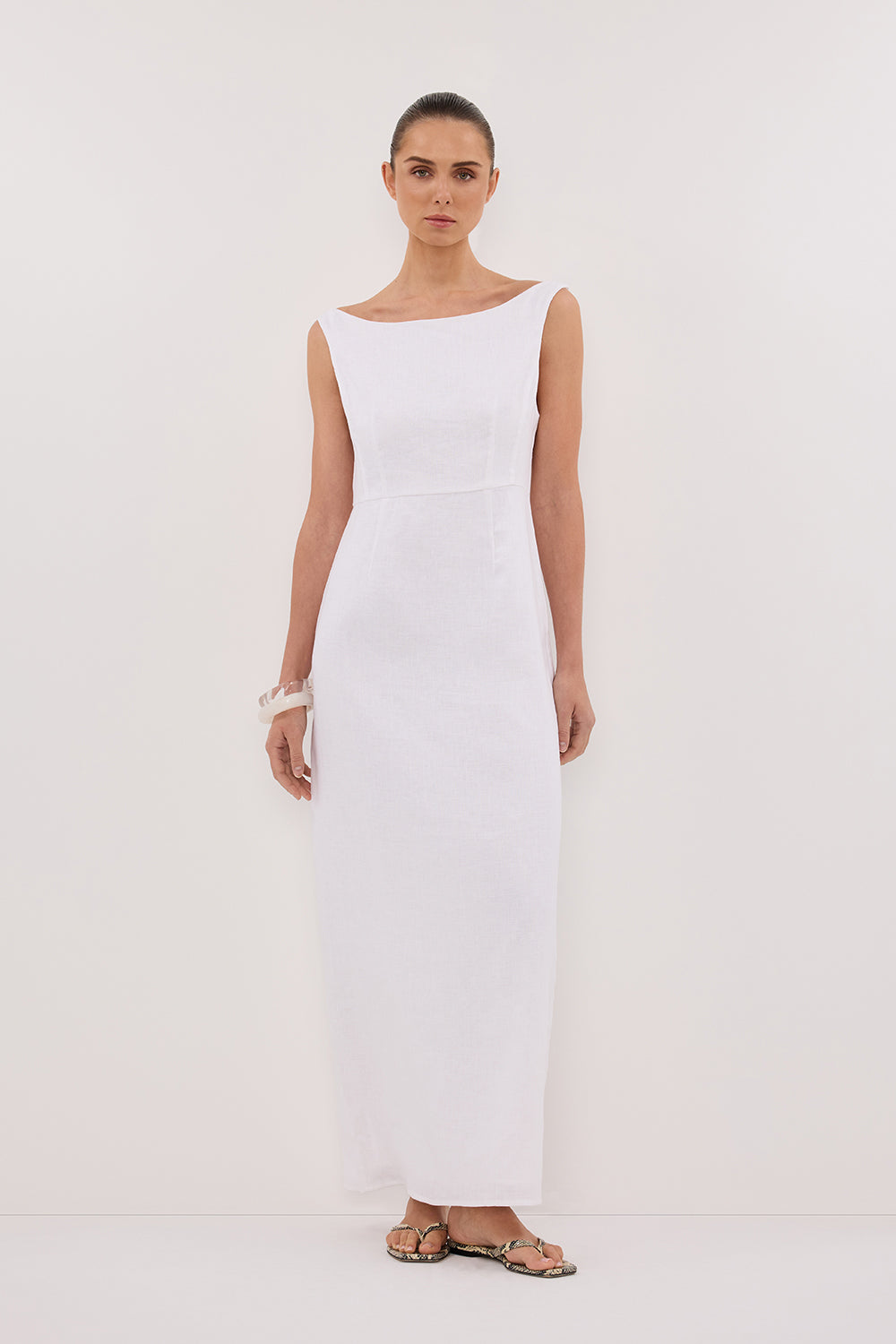 JULE WHITE LINEN MIDI DRESS