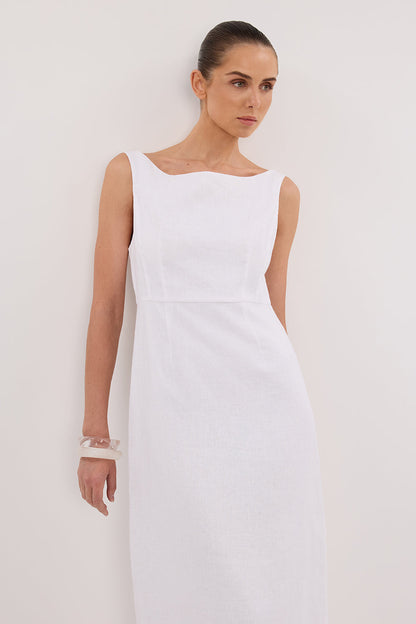 JULE WHITE LINEN MIDI DRESS