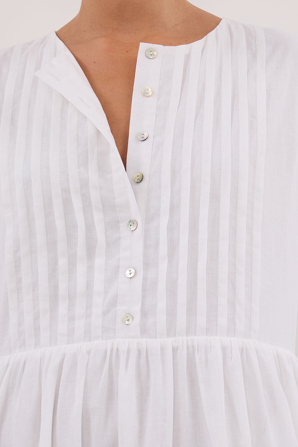 LARS WHITE PINTUCK LINEN MIDI DRESS