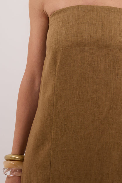 KINSLEY FERN LINEN STRAPLESS MIDI DRESS