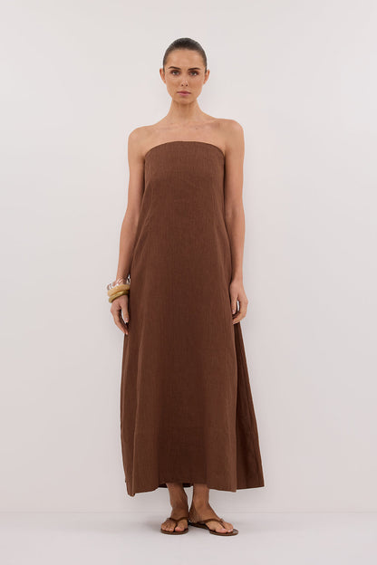 KINSLEY FONDANT LINEN STRAPLESS MIDI DRESS