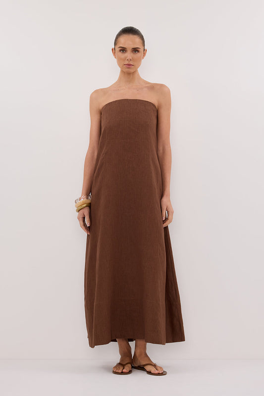 KINSLEY FONDANT LINEN STRAPLESS MIDI DRESS