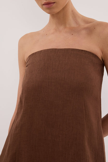 KINSLEY FONDANT LINEN STRAPLESS MIDI DRESS