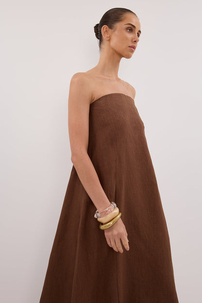 KINSLEY FONDANT LINEN STRAPLESS MIDI DRESS