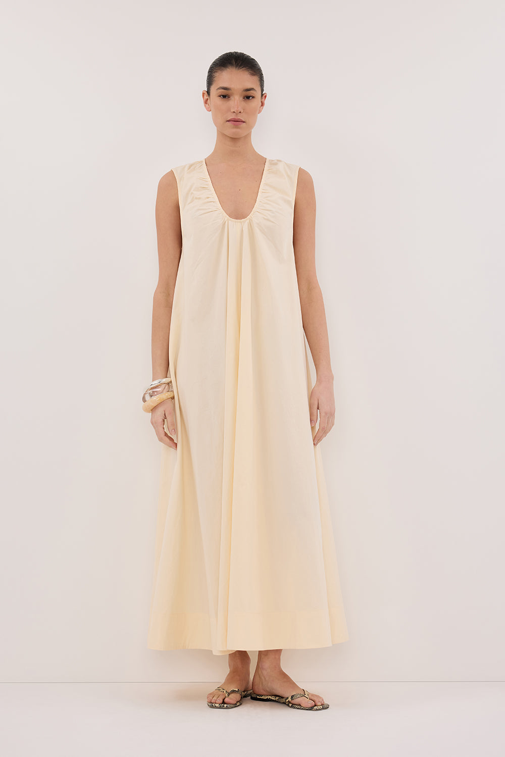 GABBY BUTTERMILK OVERSIZED COTTON MIDI DRESS