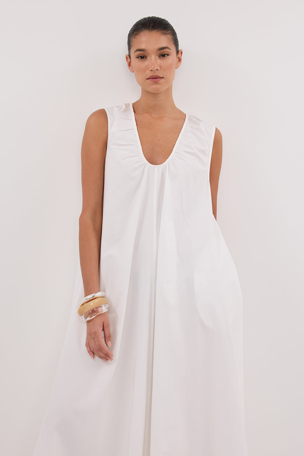 GABBY WHITE OVERSIZED COTTON MIDI DRESS