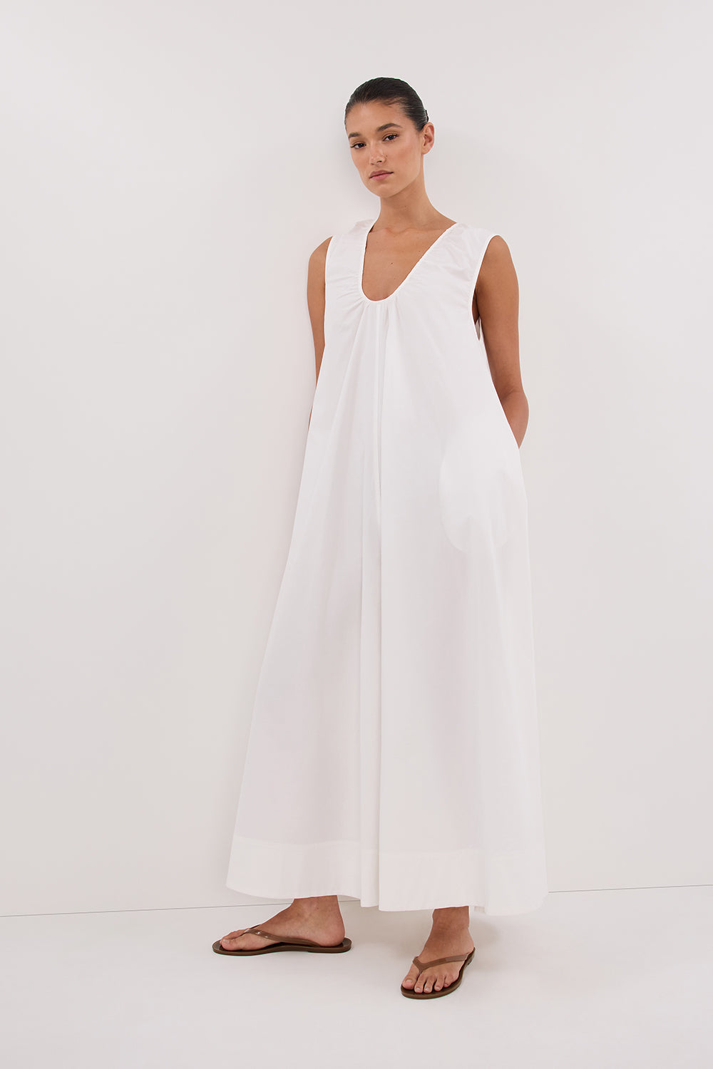 GABBY WHITE OVERSIZED COTTON MIDI DRESS