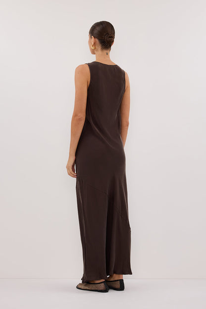 DARCY BITTER CHOC SILK MAXI DRESS