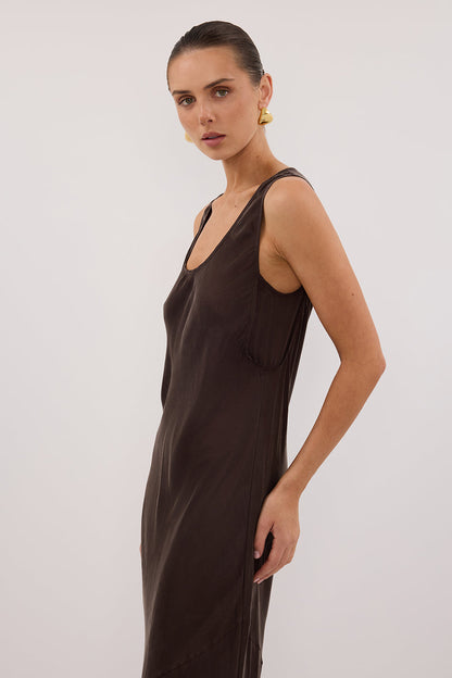 DARCY BITTER CHOC SILK MAXI DRESS