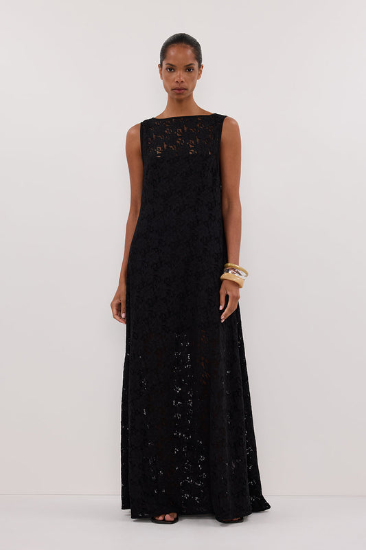 LOULA BLACK LACE MIDI DRESS