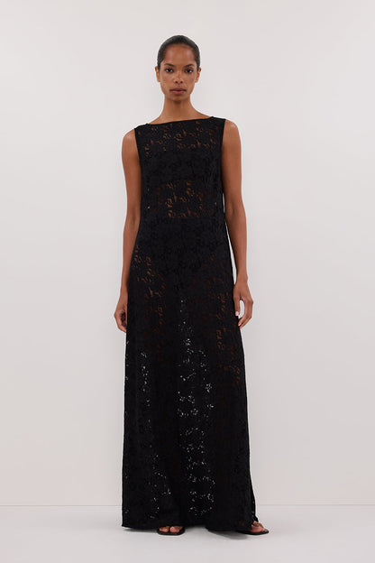 LOULA BLACK LACE MIDI DRESS