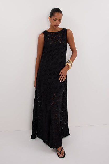 LOULA BLACK LACE MIDI DRESS