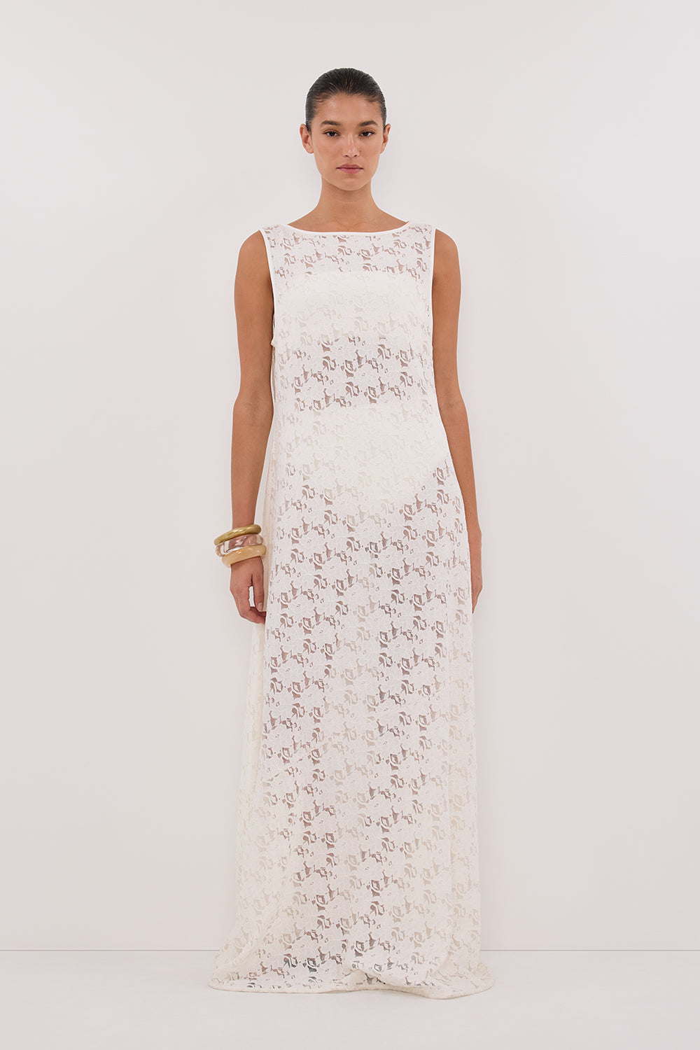 LOULA WHITE LACE MIDI DRESS