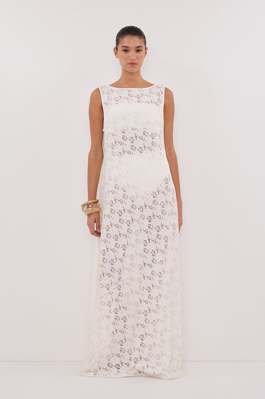 LOULA WHITE LACE MIDI DRESS