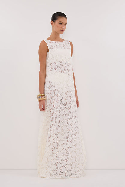 LOULA WHITE LACE MIDI DRESS