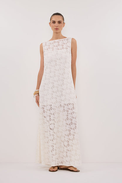 LOULA WHITE LACE MIDI DRESS