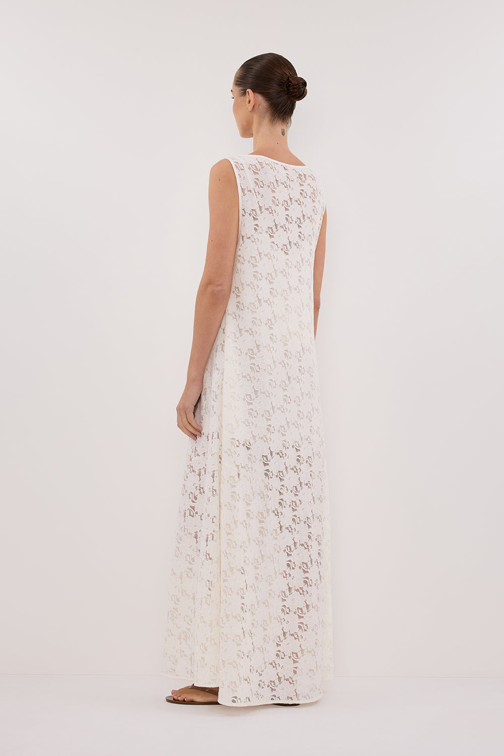 LOULA WHITE LACE MIDI DRESS