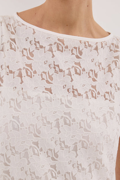 LOULA WHITE LACE MIDI DRESS