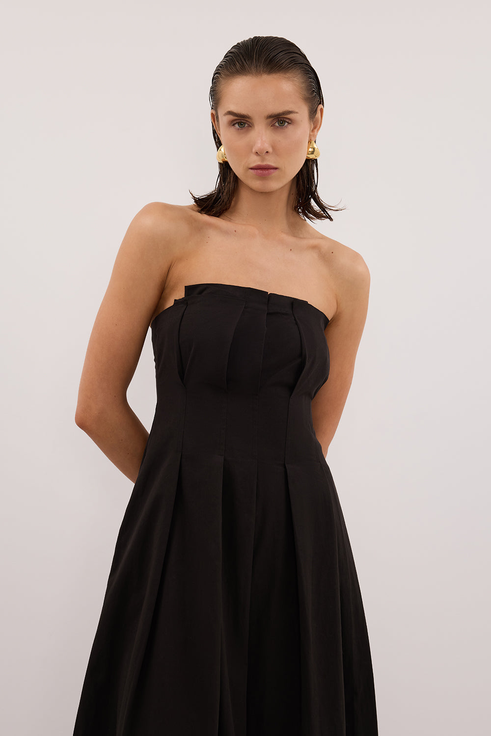 LILLY BLACK COTTON STRAPLESS MIDI DRESS
