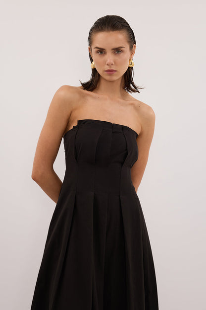 LILLY BLACK COTTON STRAPLESS MIDI DRESS