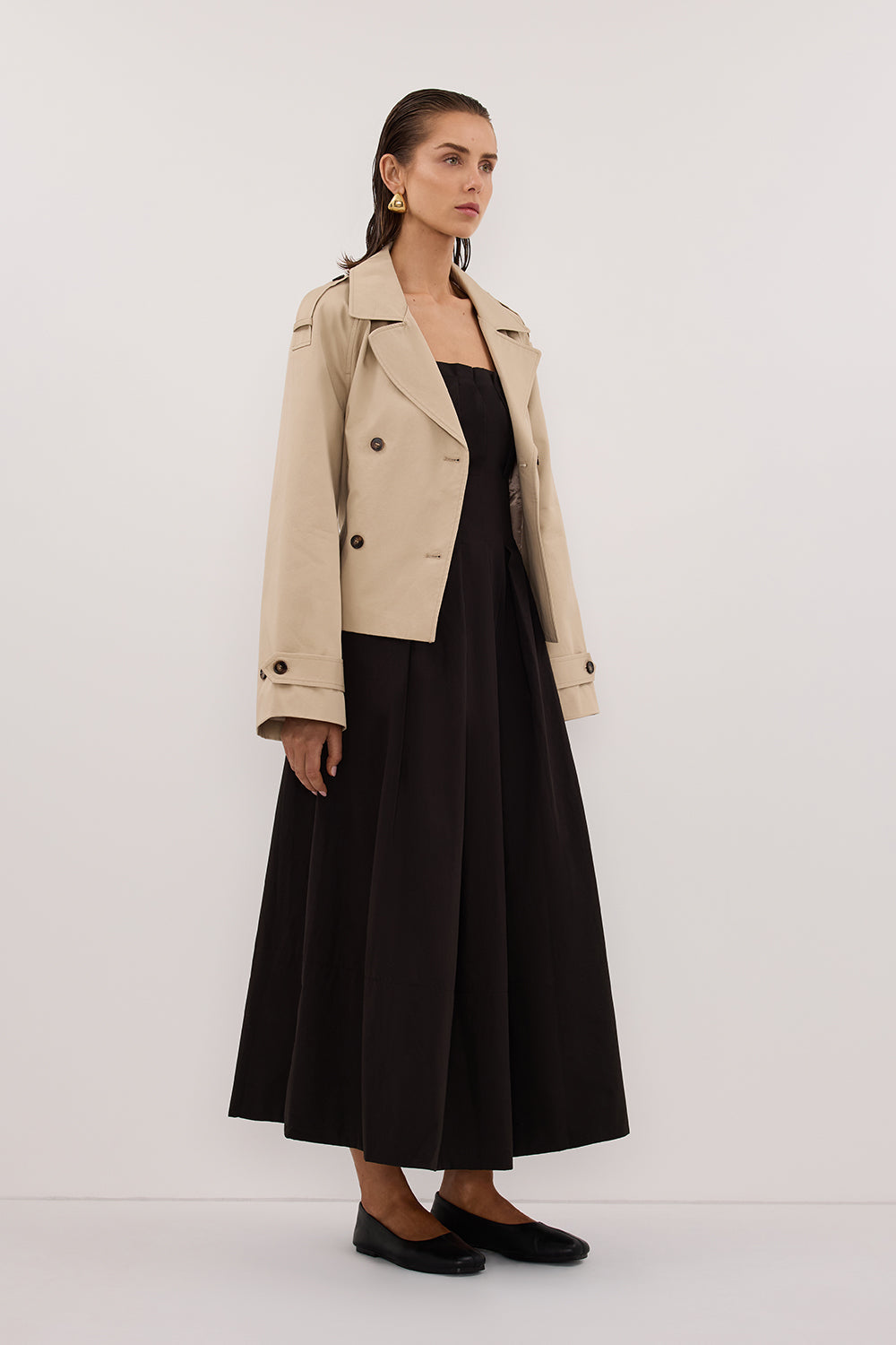 LILLY BLACK COTTON STRAPLESS MIDI DRESS