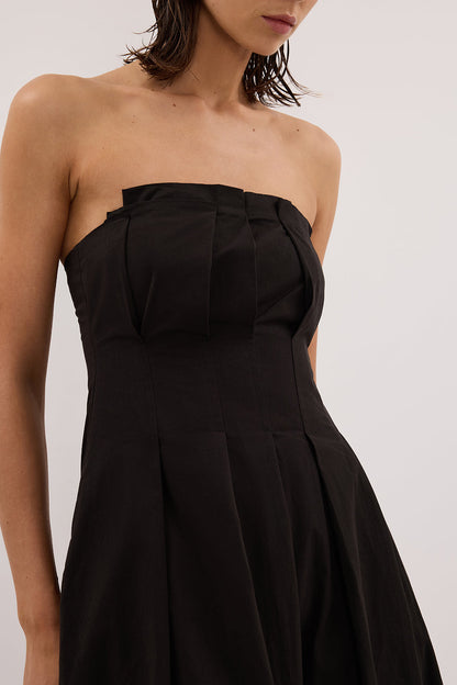 LILLY BLACK COTTON STRAPLESS MIDI DRESS