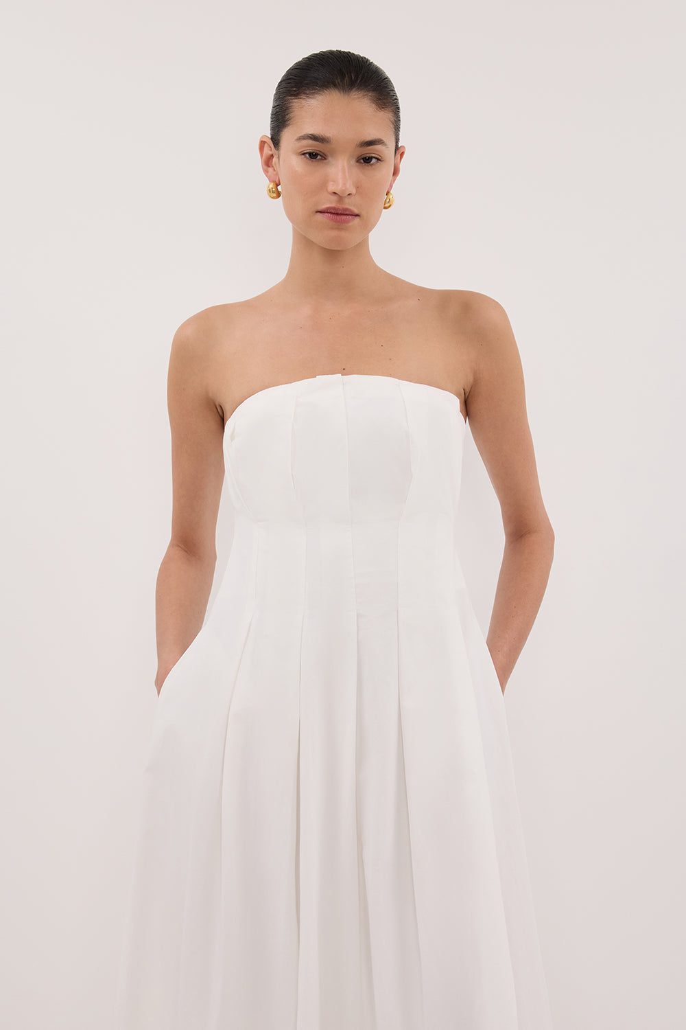 LILLY WHITE COTTON STRAPLESS MIDI DRESS