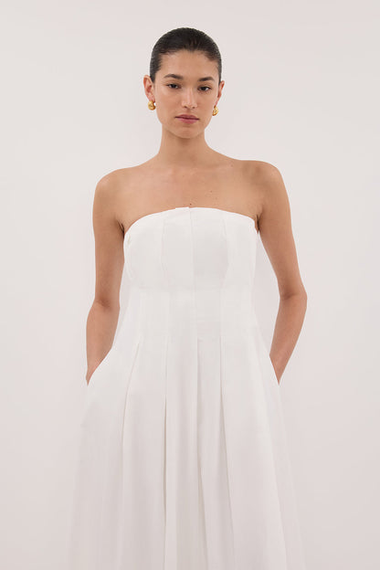LILLY WHITE COTTON STRAPLESS MIDI DRESS