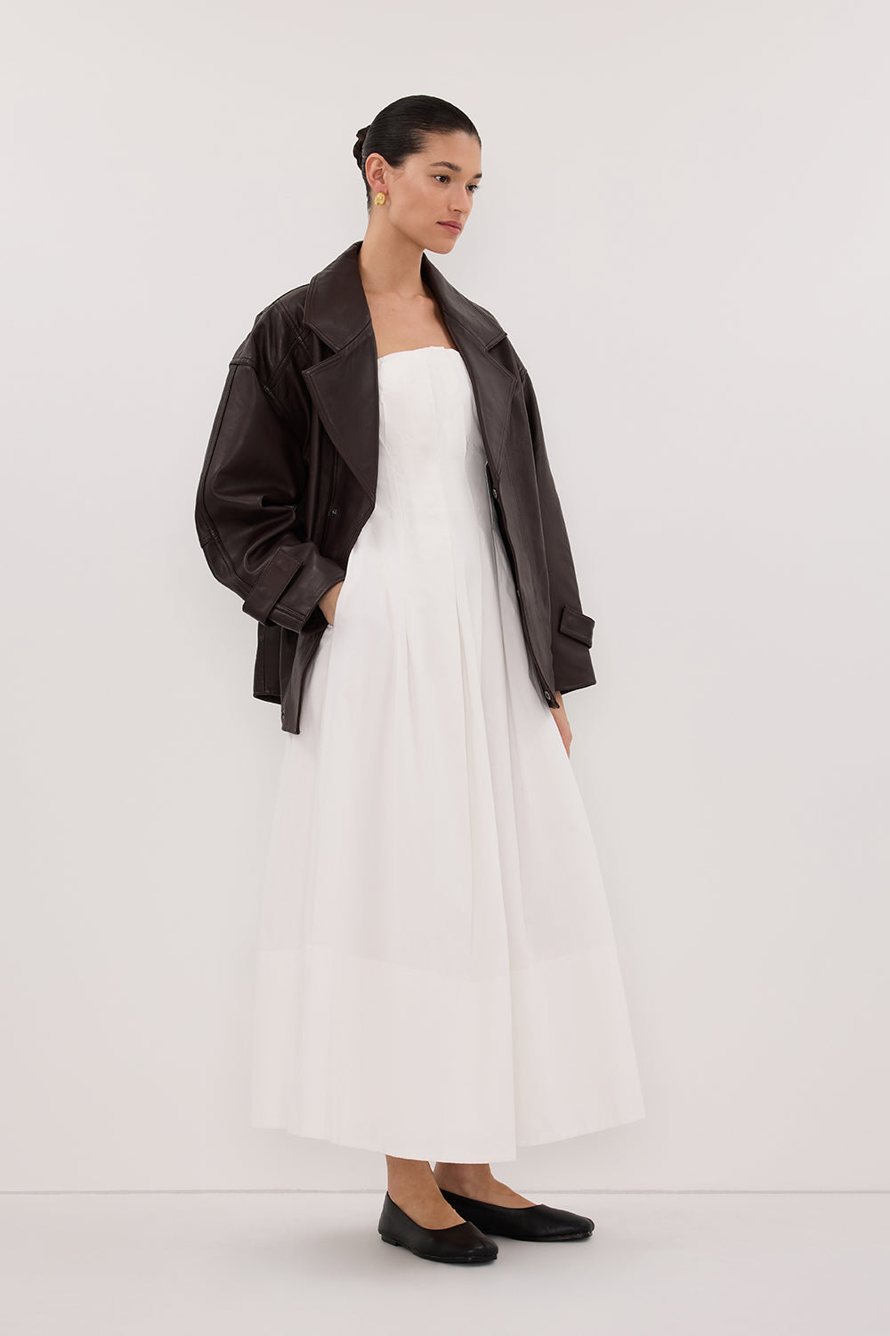 LILLY WHITE COTTON STRAPLESS MIDI DRESS