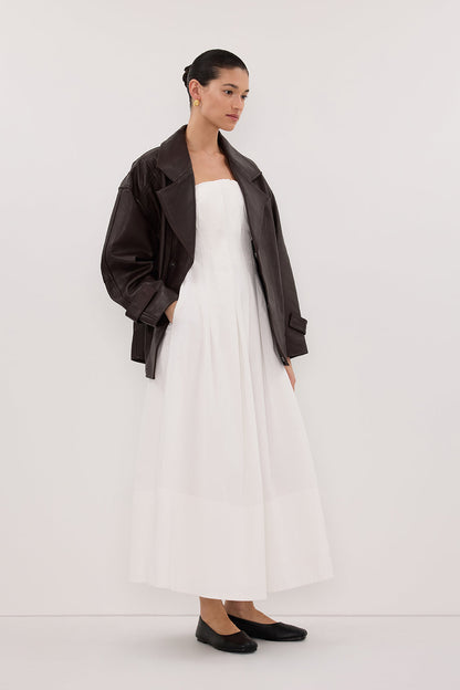 LILLY WHITE COTTON STRAPLESS MIDI DRESS