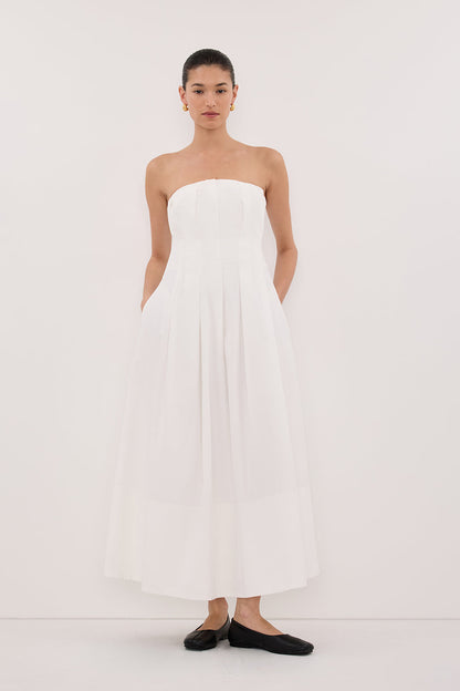 LILLY WHITE COTTON STRAPLESS MIDI DRESS