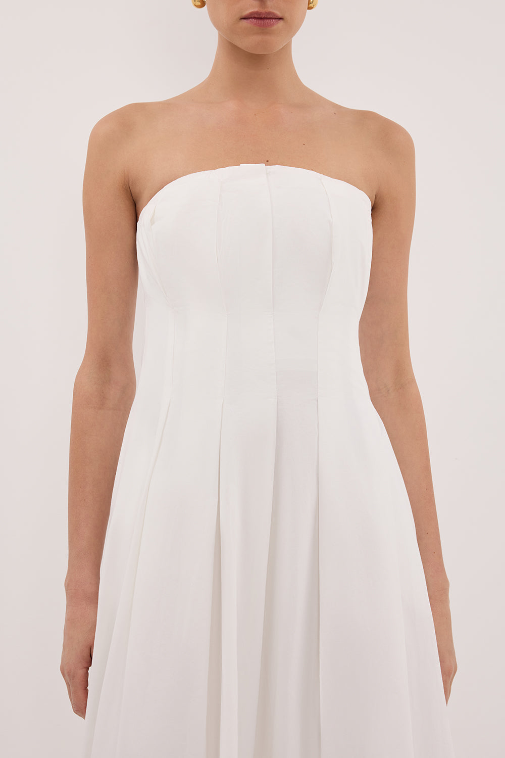 LILLY WHITE COTTON STRAPLESS MIDI DRESS