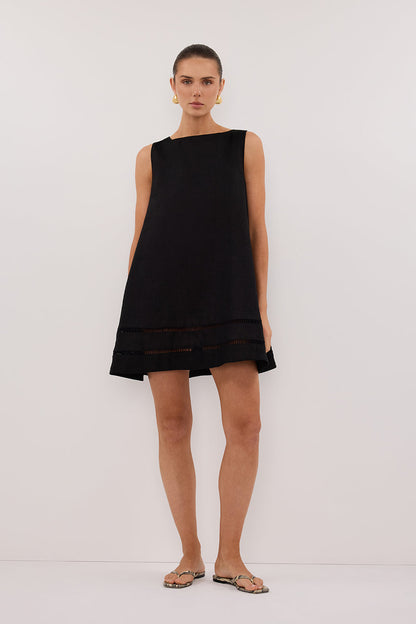 LINDSAY BLACK LINEN MINI DRESS
