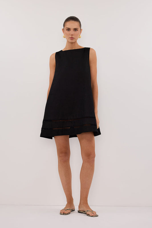 LINDSAY BLACK LINEN MINI DRESS
