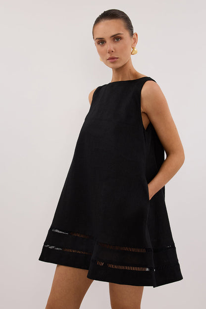 LINDSAY BLACK LINEN MINI DRESS