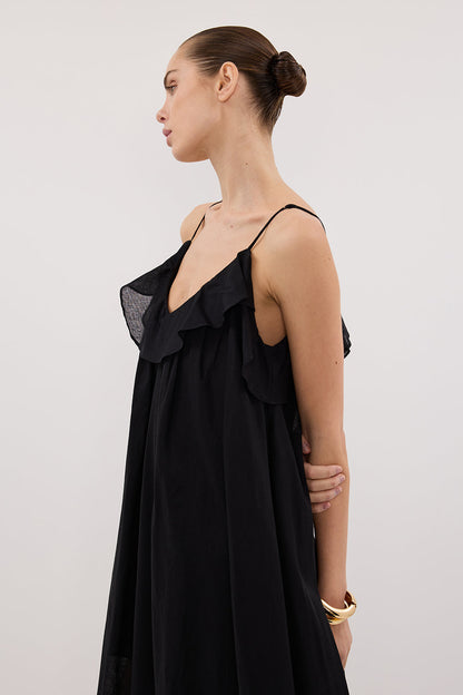 CAPRI BLACK LINEN BLEND MAXI DRESS