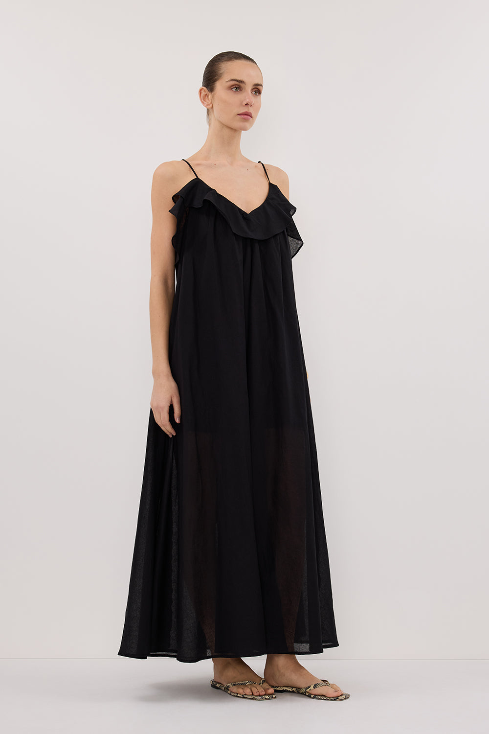 CAPRI BLACK LINEN BLEND MAXI DRESS