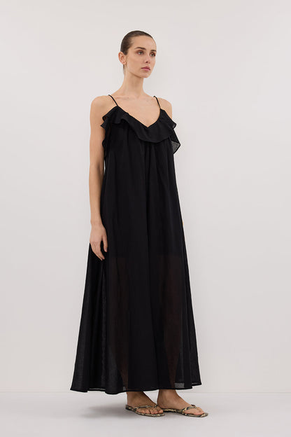 CAPRI BLACK LINEN BLEND MAXI DRESS