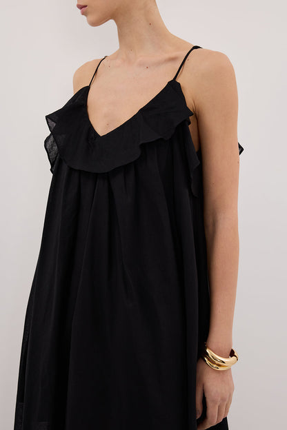 CAPRI BLACK LINEN BLEND MAXI DRESS