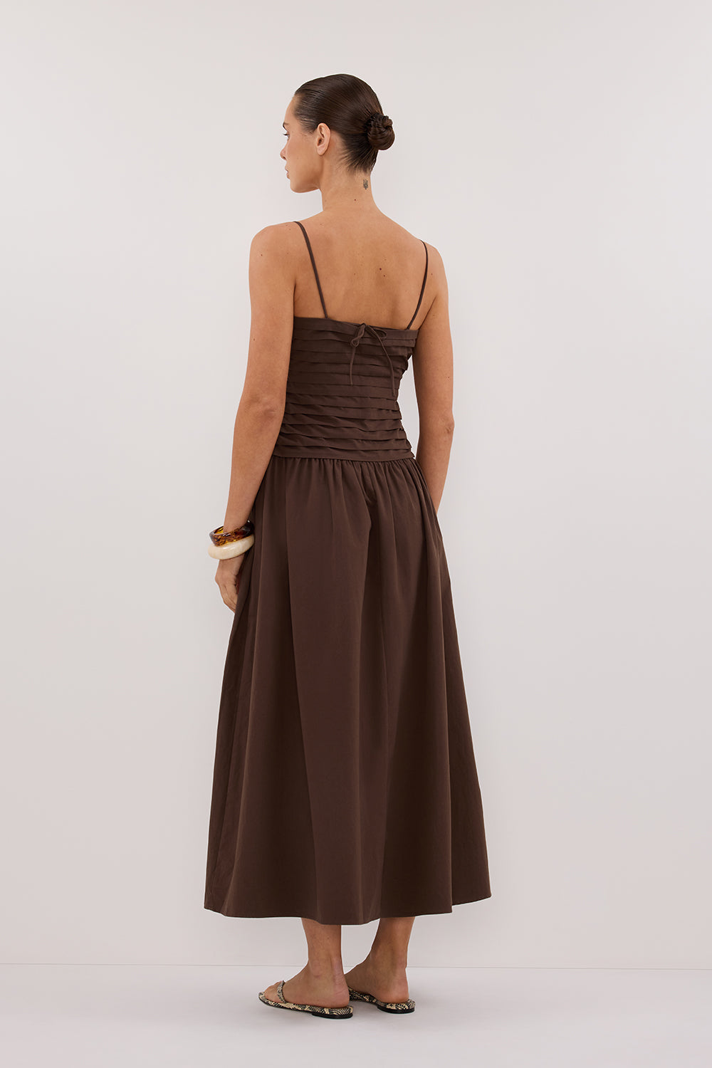 QUINN BITTER CHOC COTTON MIDI DRESS