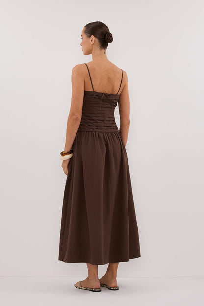 QUINN BITTER CHOC COTTON MIDI DRESS