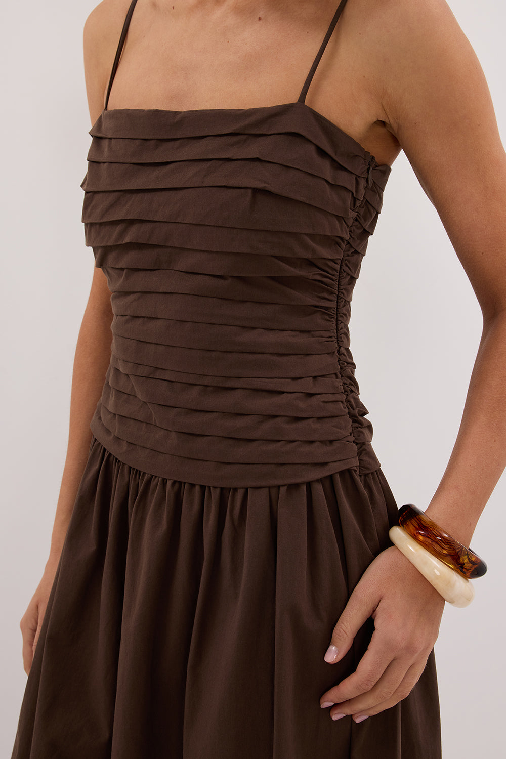 QUINN BITTER CHOC COTTON MIDI DRESS