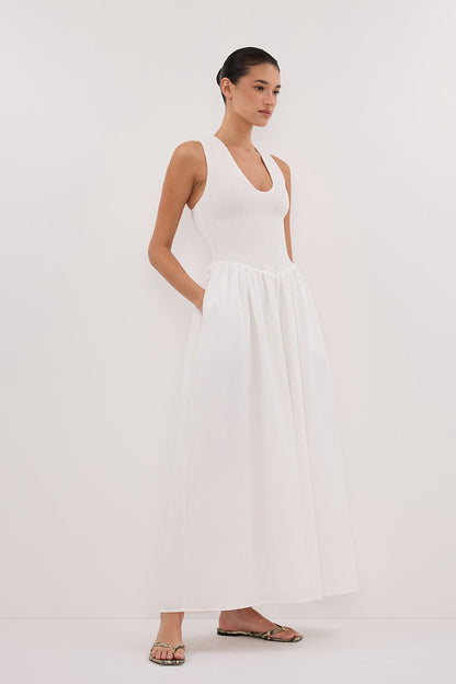 FLORENCE WHITE SLEEVELESS COTTON MIDI DRESS