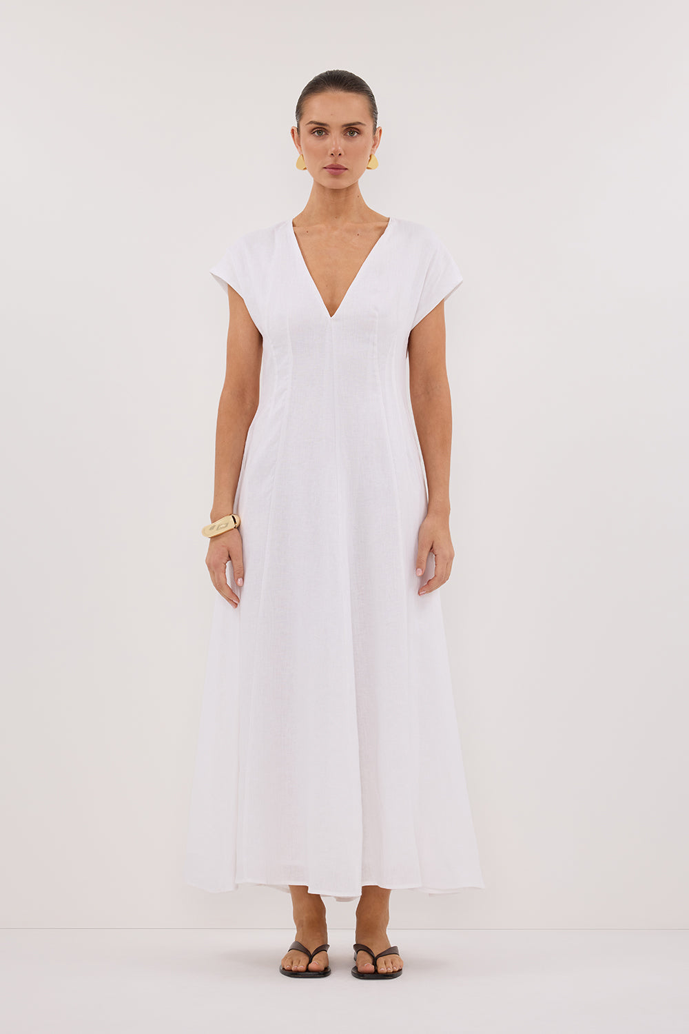 MATISSE WHITE LINEN MIDI DRESS