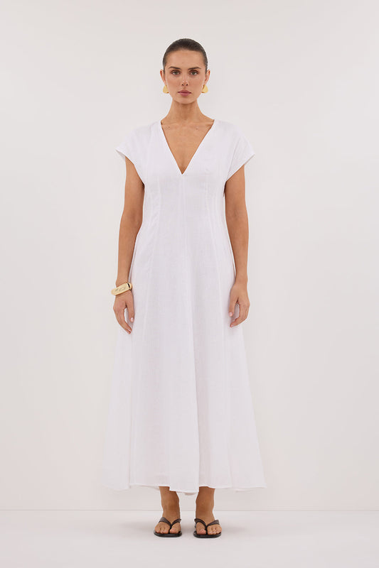 MATISSE WHITE LINEN MIDI DRESS