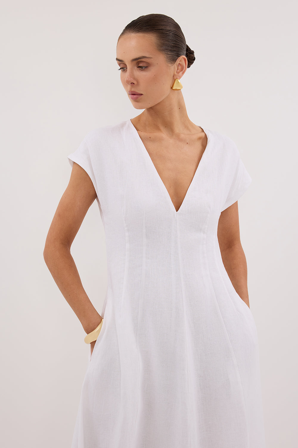 MATISSE WHITE LINEN MIDI DRESS