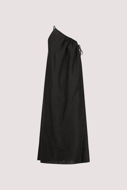 ALMA BLACK ASYM LINEN MIDI DRESS