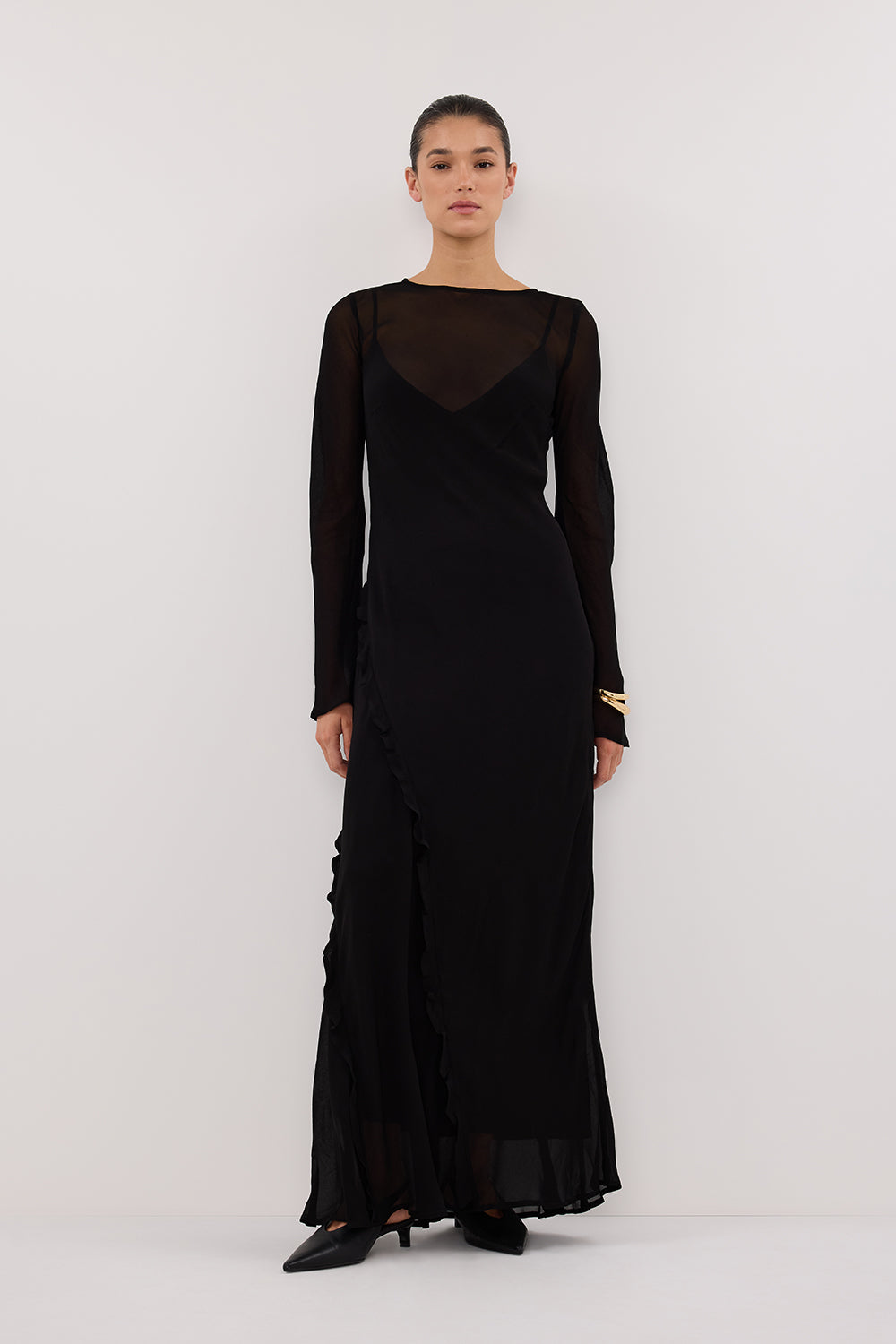 MARISSA BLACK LONG SLEEVE MAXI DRESS