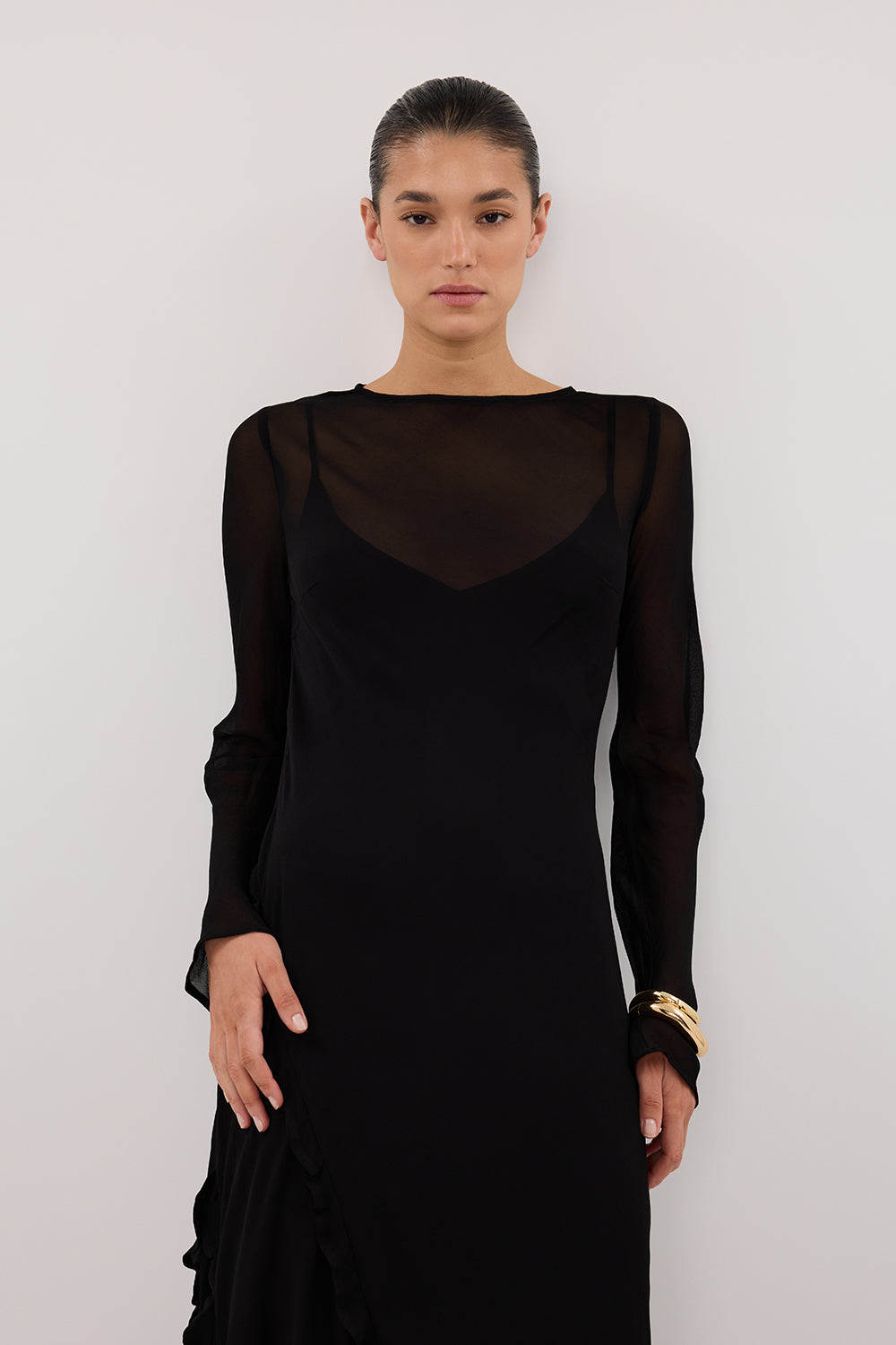 MARISSA BLACK LONG SLEEVE MAXI DRESS